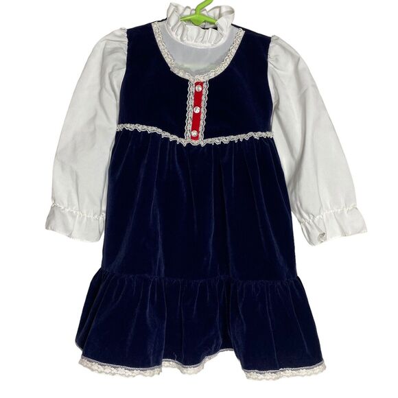 Vtg Sears Winnie the Pooh Dress Girls 4 Ruffle Prairie Lace Velour Disney Lace - Picture 1 of 15